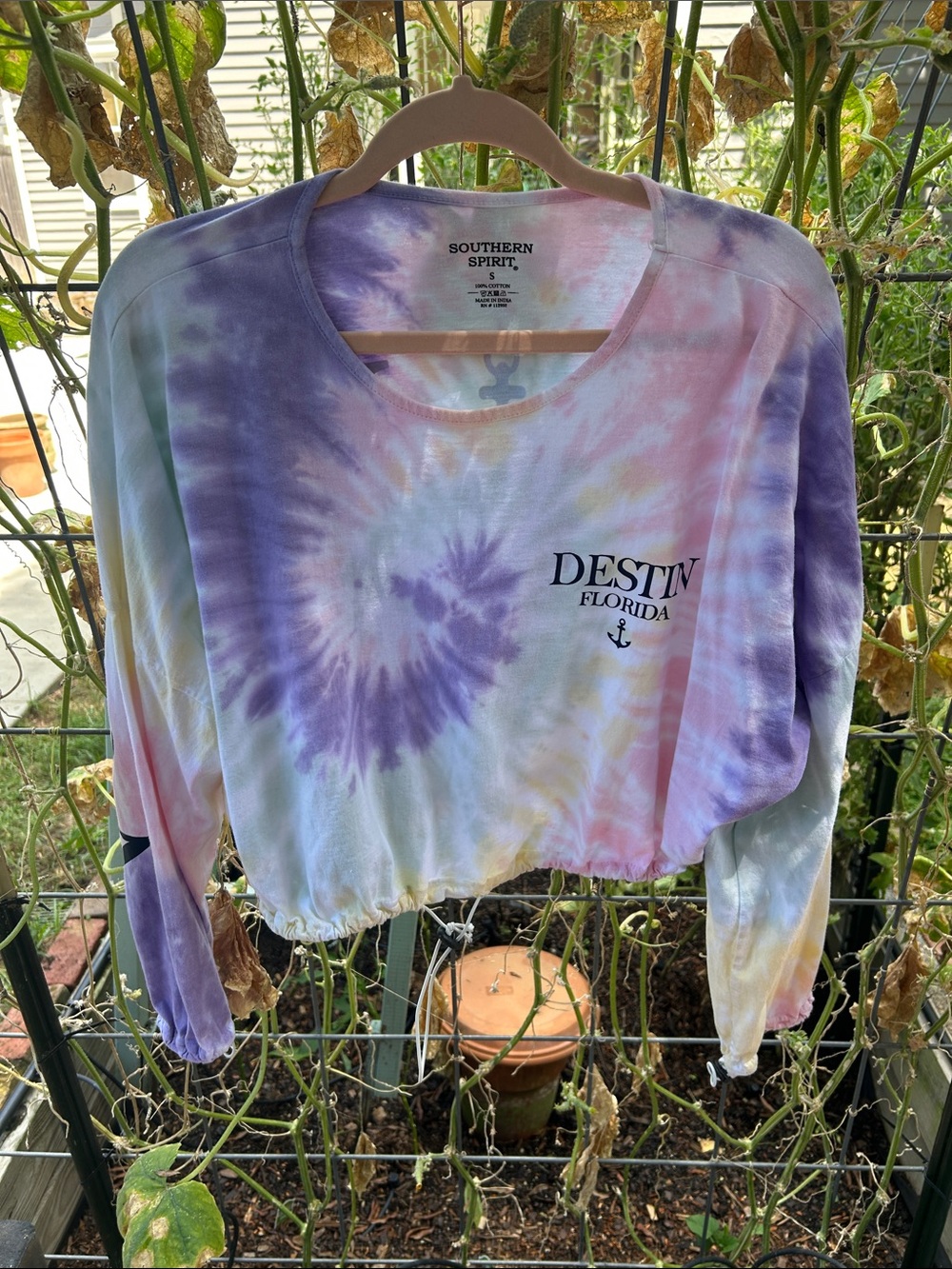 Destin Florida Tie-Dye Cropped Long Sleeve Top - Purple/Pink